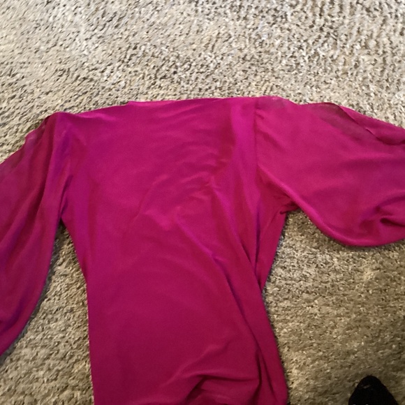 MSK dressy blouse size S cranberry with black trim with rhinestones - Picture 3 of 3